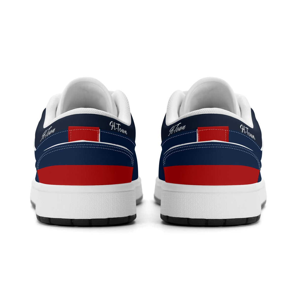 Heel view of Houston football low tops with navy and red heel stripes