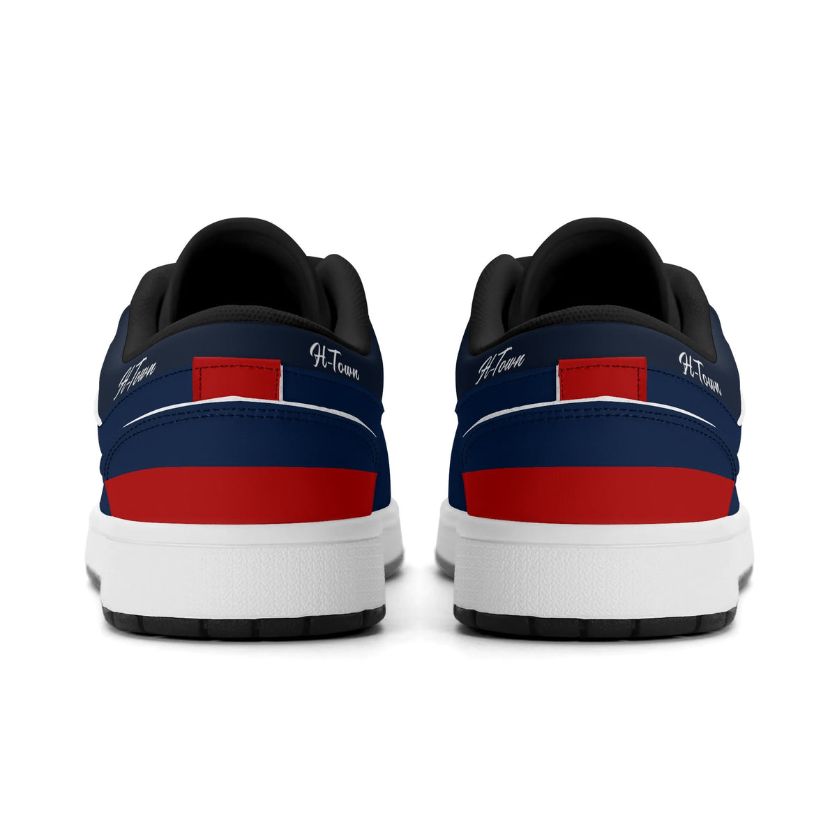 Heel view of Houston football low tops with black lining