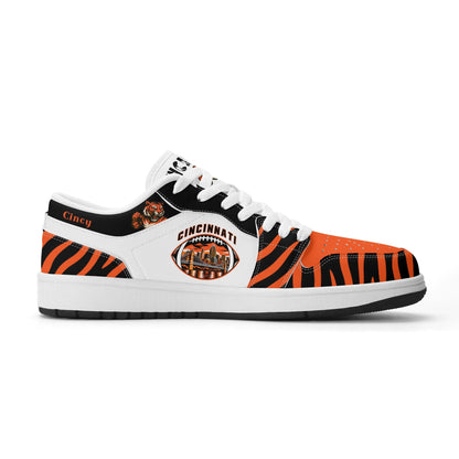 Opposite side of Cincinnati football low tops with Cincy script on the collar
