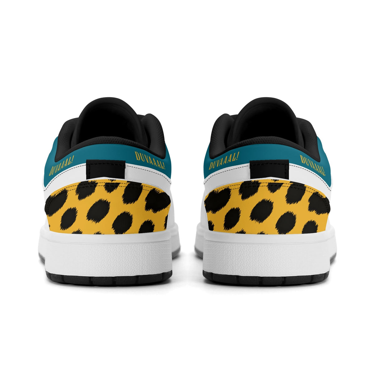 Heel view of Jacksonville football low tops with black lining