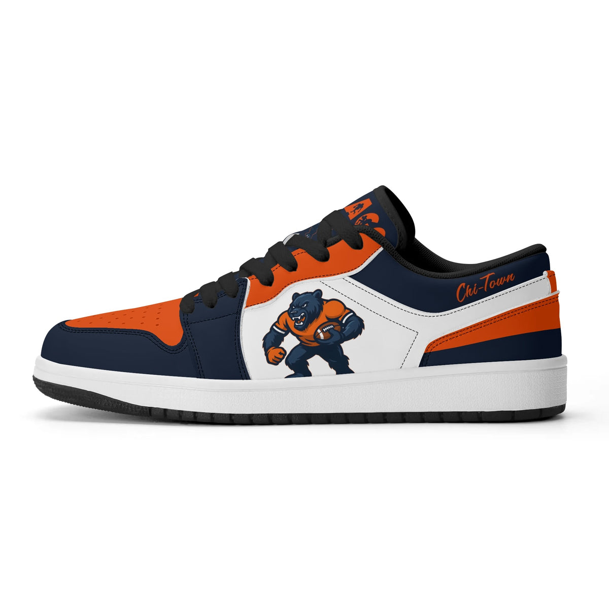 Side view of Chicago football low tops with black laces