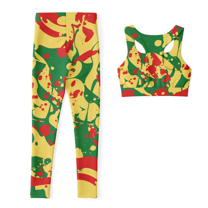 Rasta Splatter Padded Sports Bra & Leggings