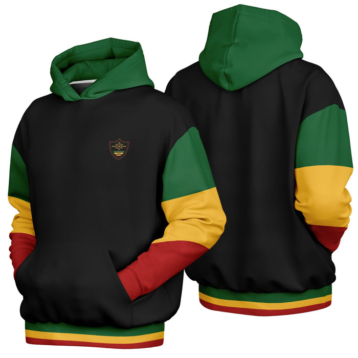 Rasta Heavyweight Pull Over Hoodie - Black