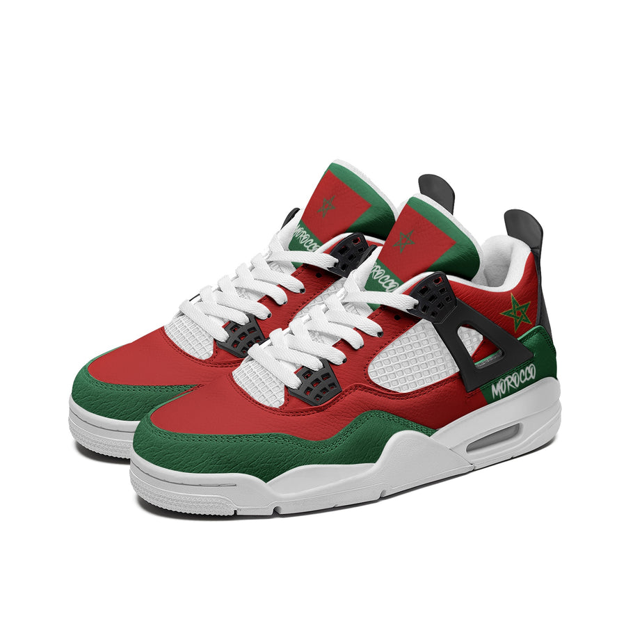 Morocco Flag Shoes - Rebel Sole mid top sneaker in Red, Green - right side profile view