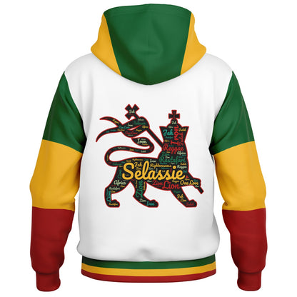 Rasta Lion Of Judah Hooded Baseball Jacket White