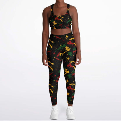 Rasta Splatter Padded Sports Bra & Leggings Set