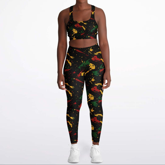 Rasta Splatter Padded Sports Bra & Leggings Set