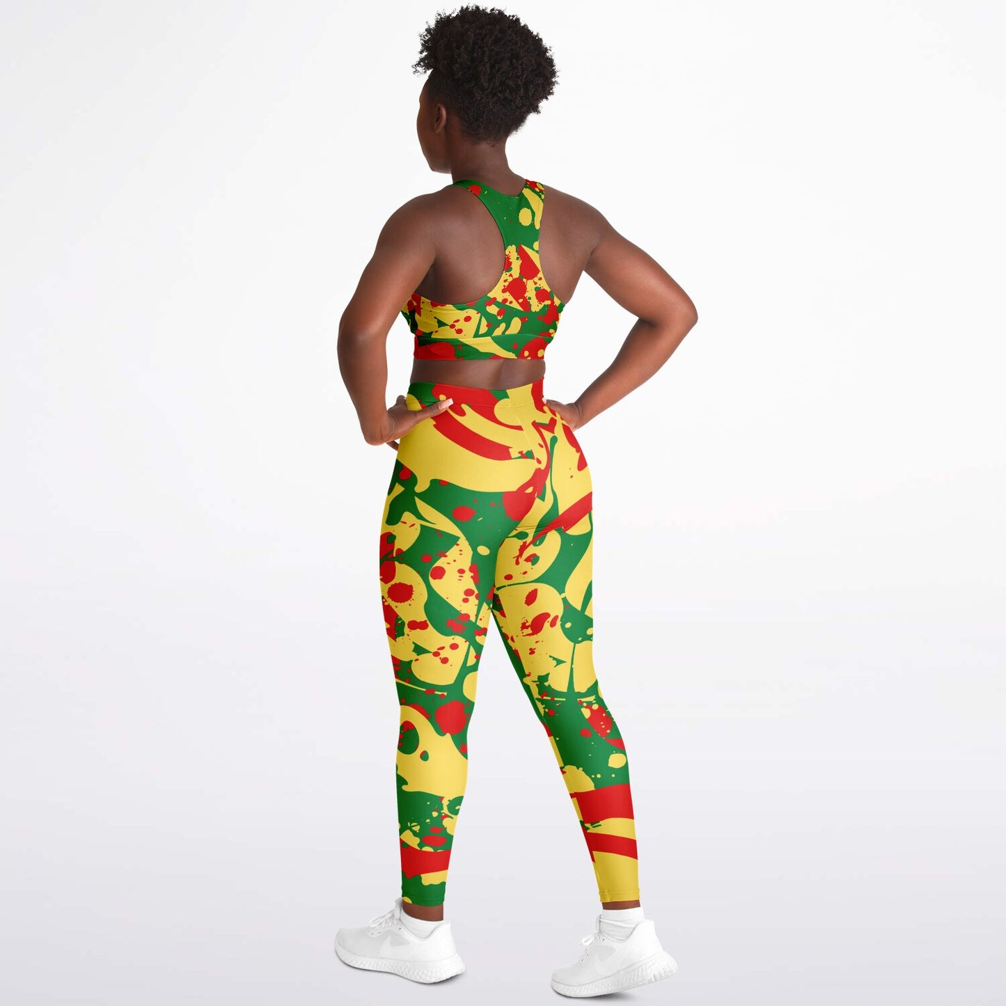 Rasta Splatter Padded Sports Bra & Leggings