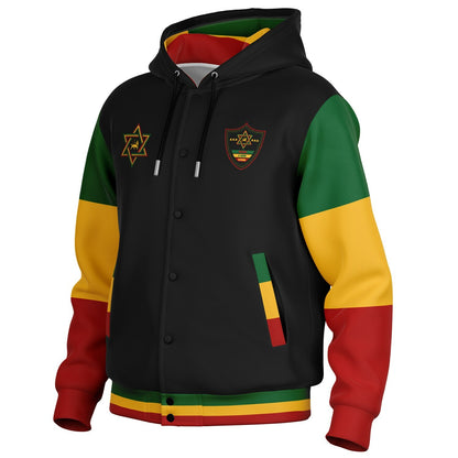 Rasta Lion Of Judah Hooded Baseball Jacket Black