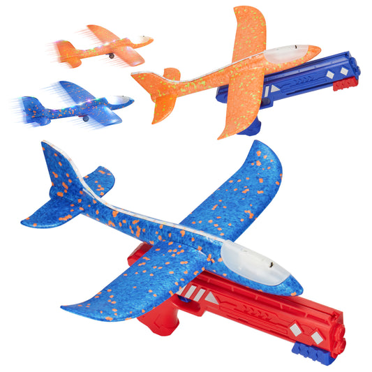 2 Pack Airplane Toys With Launcher, 2 Flight Modes LED Foam Glider Catapult Plane Toy,