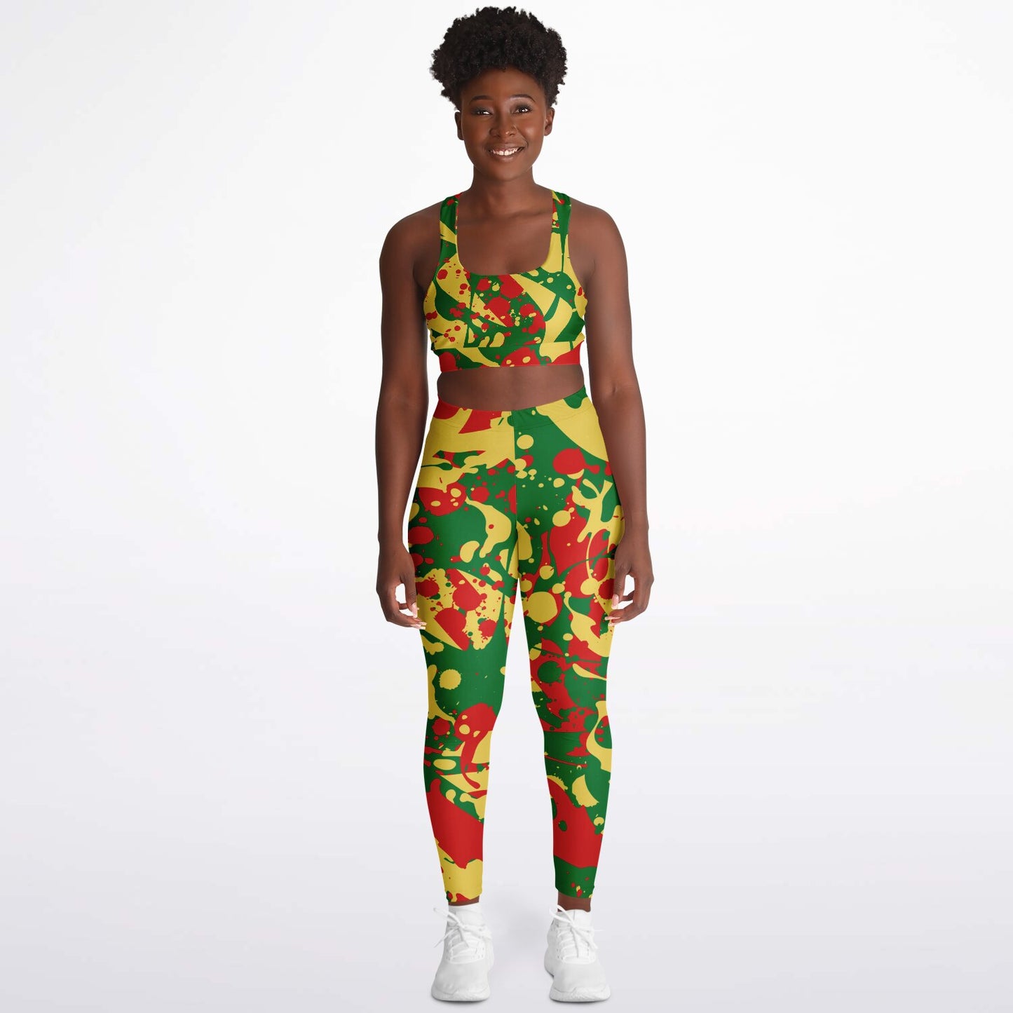 Rasta Splatter Padded Sports Bra & Leggings