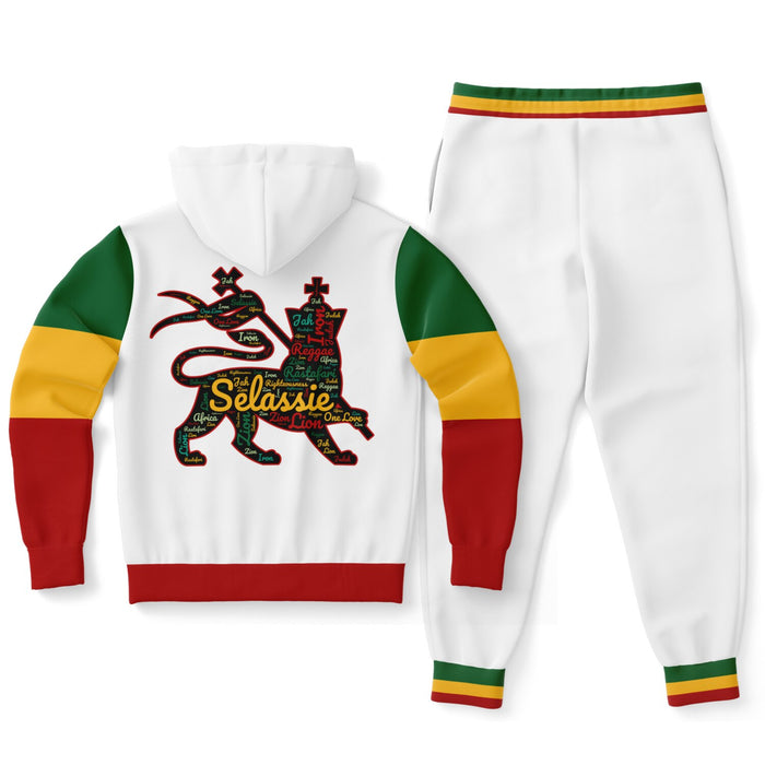 Rasta Lion of Judah Pullover Hoodie & Jogger Set - Ital Trim White - Casual