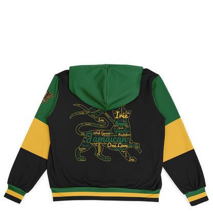 Jamaica Crest Lion Hooded Baseball Jacket