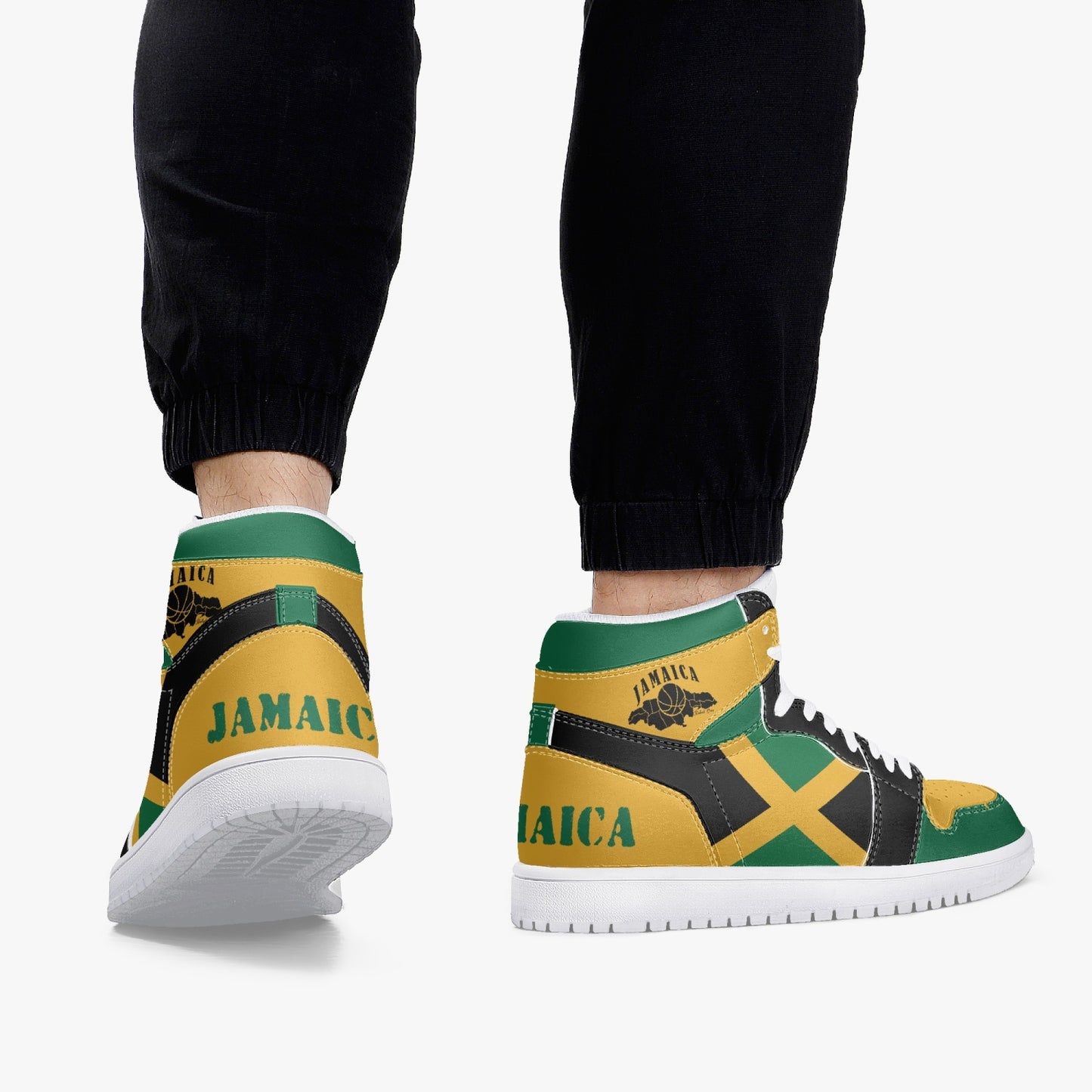 Jamaican Flag Colors Hightop Basketball Sneakers - White