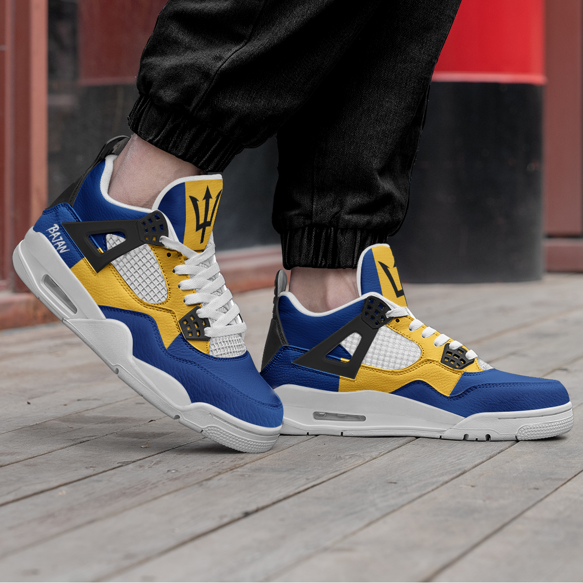 Barbados flag shoes with blue yellow and black Bajan design - image 2