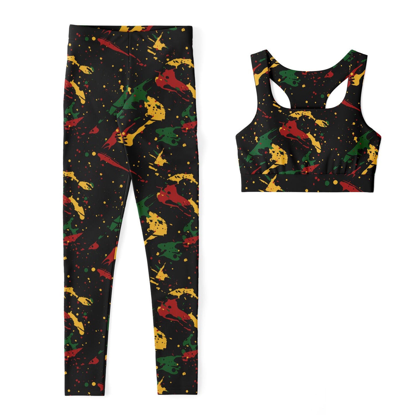 Rasta Splatter Padded Sports Bra & Leggings Set