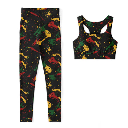 Rasta Splatter Padded Sports Bra & Leggings Set