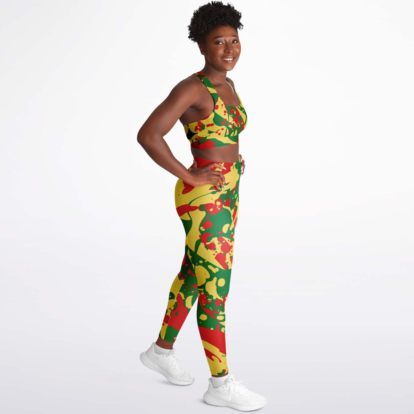 Rasta Splatter Padded Sports Bra & Leggings