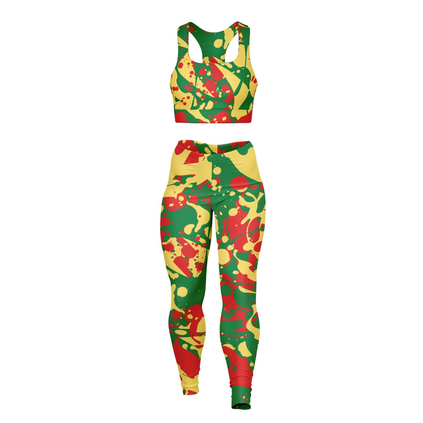 Rasta Splatter Padded Sports Bra & Leggings