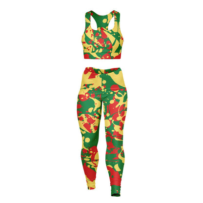 Rasta Splatter Padded Sports Bra & Leggings