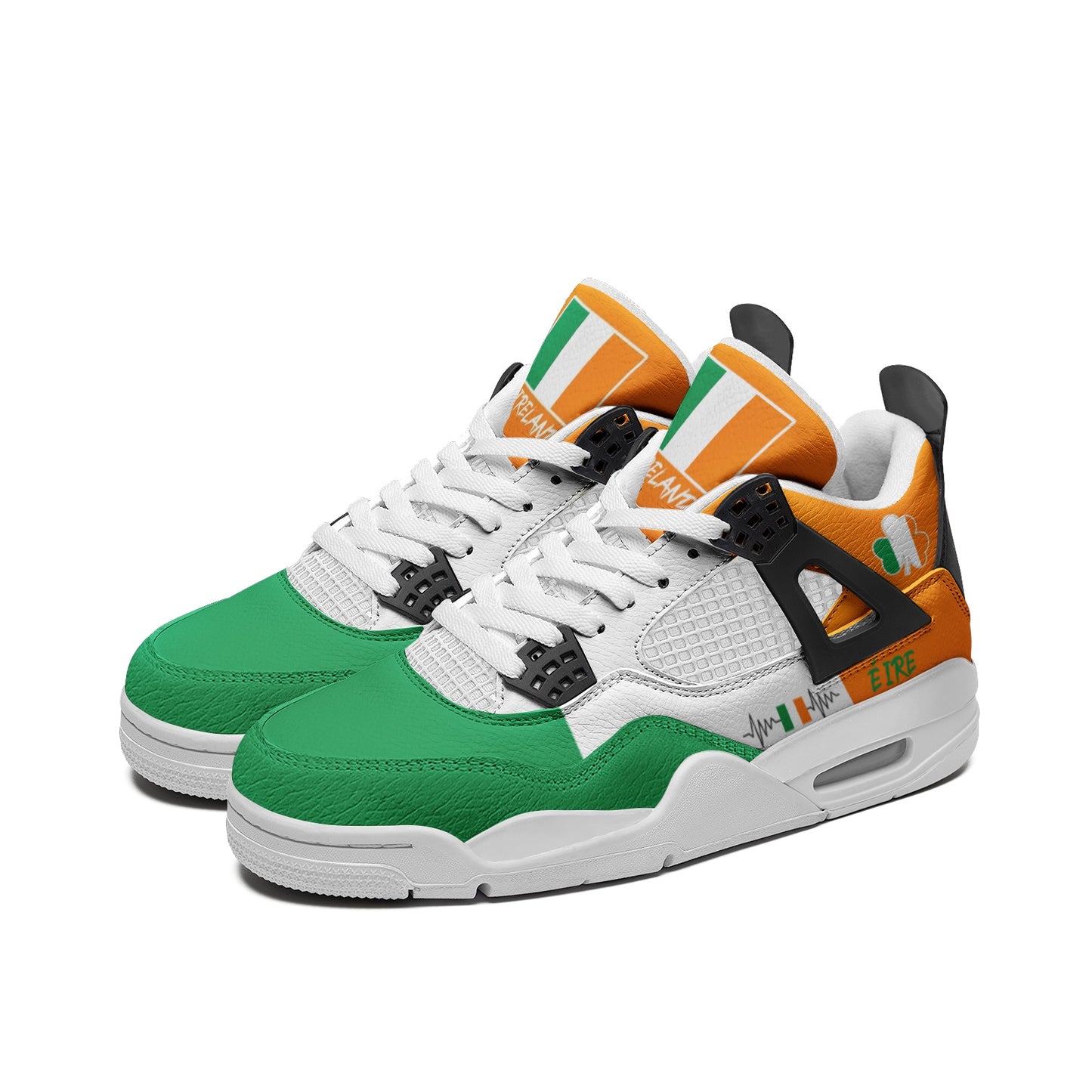 Ireland Flag Shoes - Rebel Sole mid top sneaker in Green, White, Orange - right side profile view
