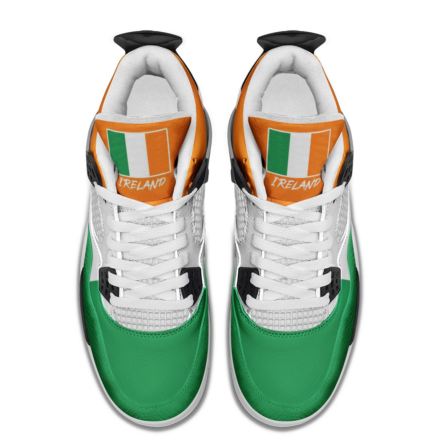 Ireland Flag Shoes - Rebel Sole mid top sneaker in Green, White, Orange - inner side and tongue flag view