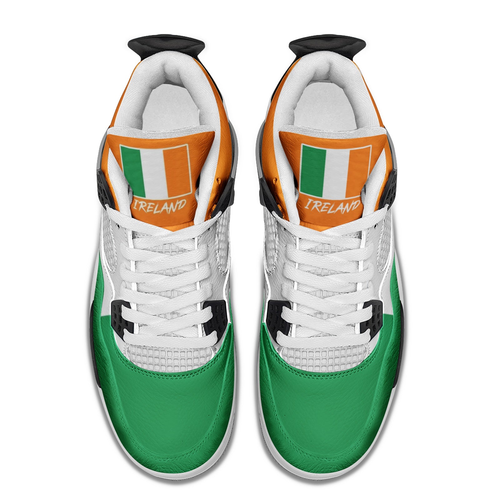 Ireland Flag Shoes - Rebel Sole mid top sneaker in Green, White, Orange - inner side and tongue flag view