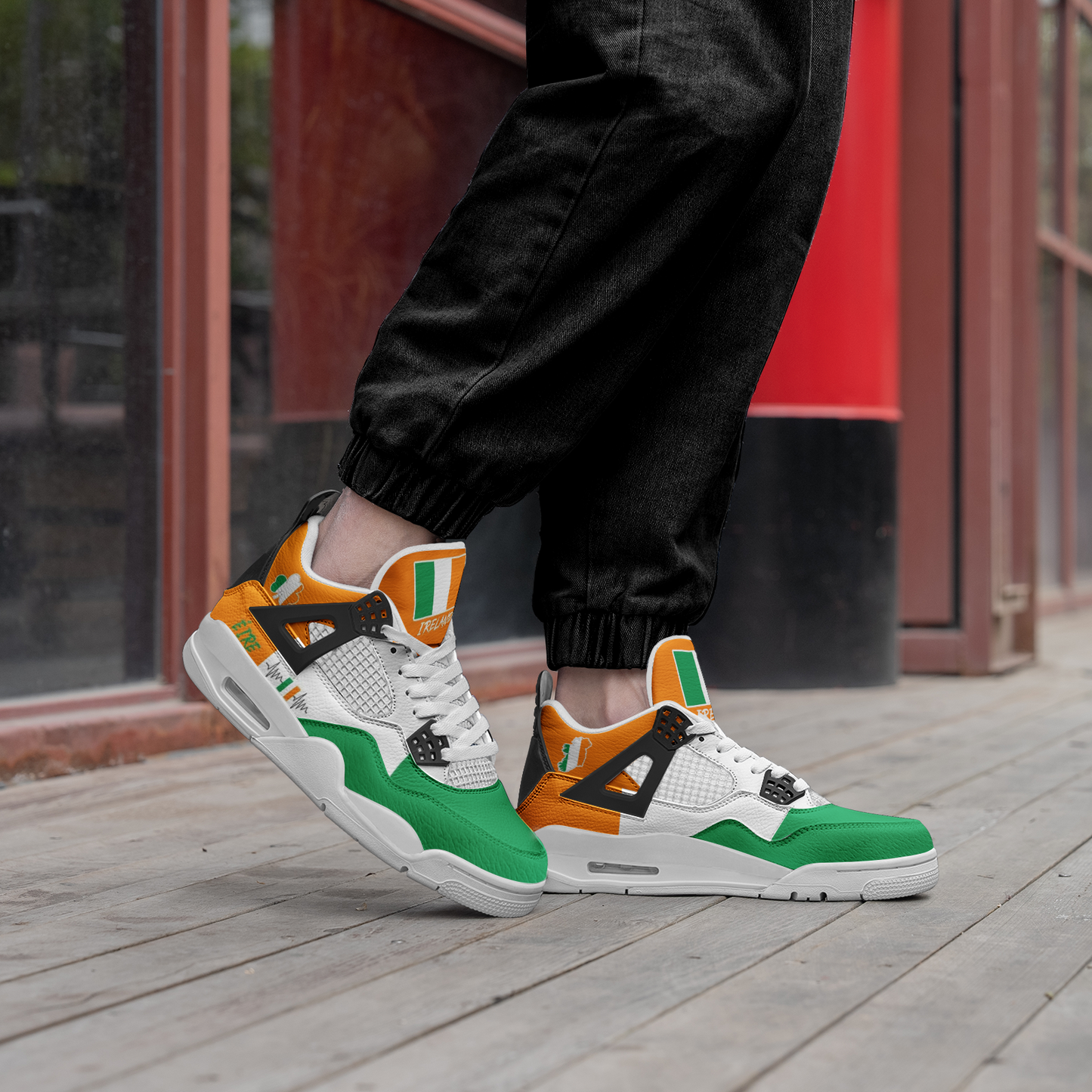 Ireland Flag Shoes - Rebel Sole mid top sneaker in Green, White, Orange - sole and outsole view