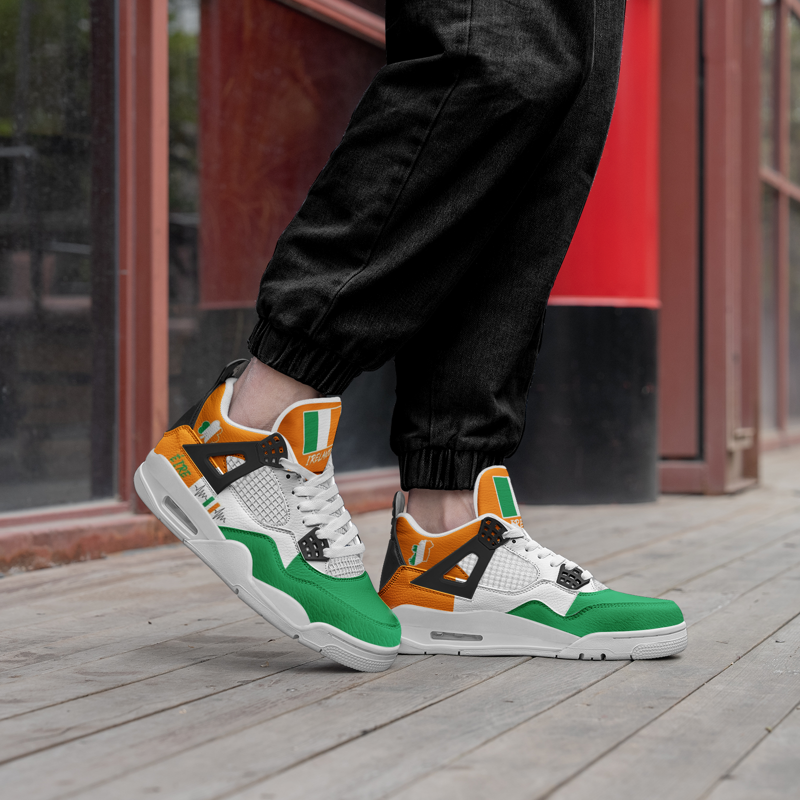 Ireland Flag Shoes - Rebel Sole mid top sneaker in Green, White, Orange - sole and outsole view