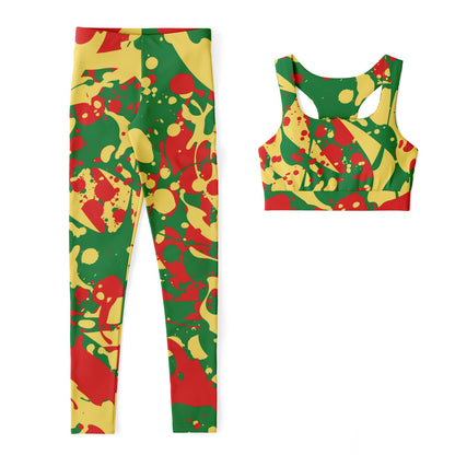 Rasta Splatter Padded Sports Bra & Leggings