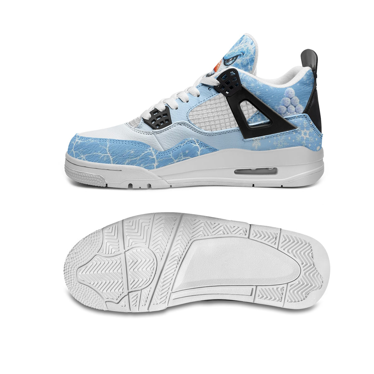 Snowman Christmas sneaker side profile above its white rubber outsole