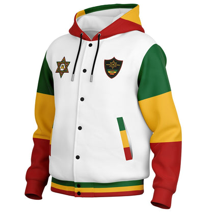 Rasta Hooded Baseball Jacket White