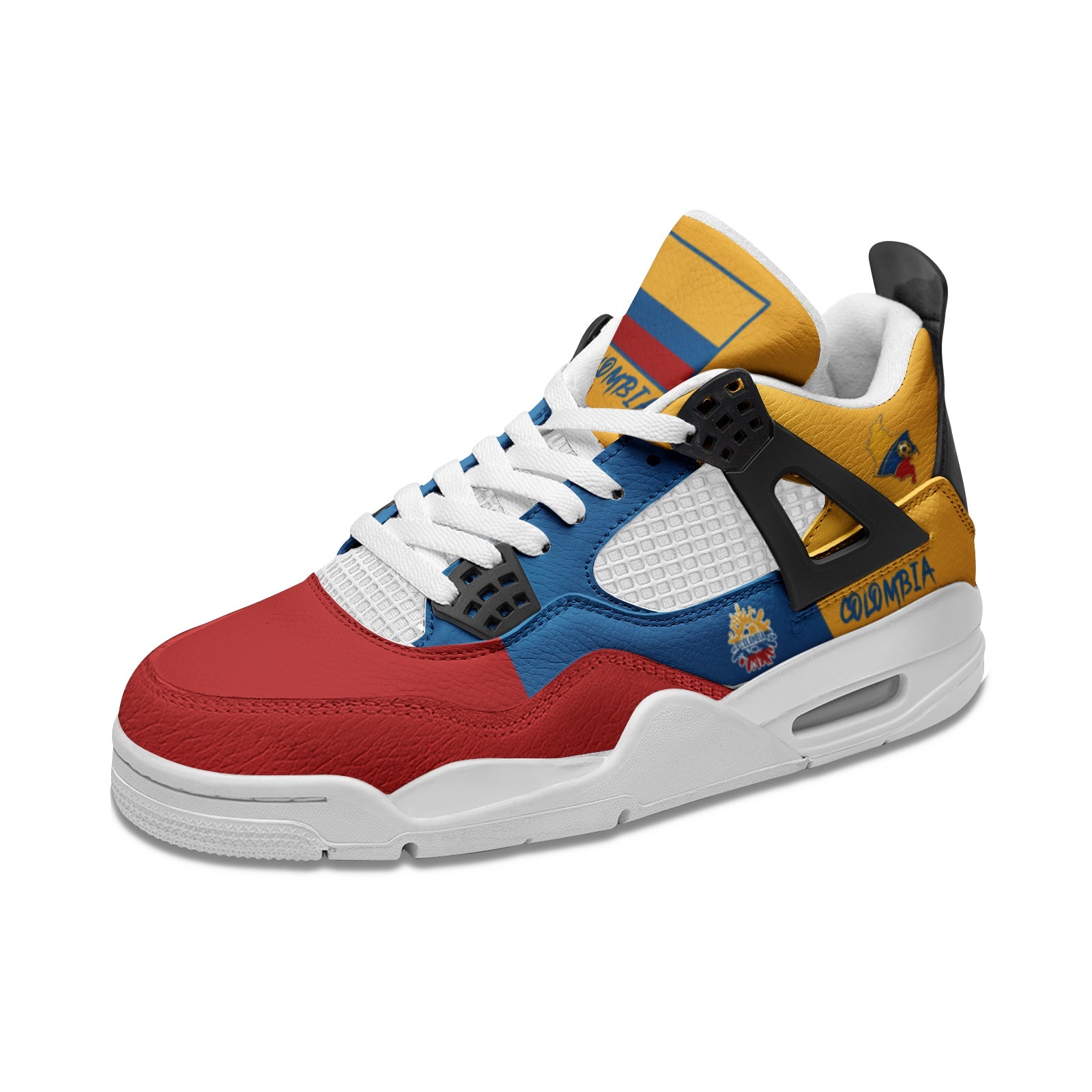 Colombia flag shoes - Rebel Sole mid top sneakers in yellow, blue, and red with Colombian flag detailing