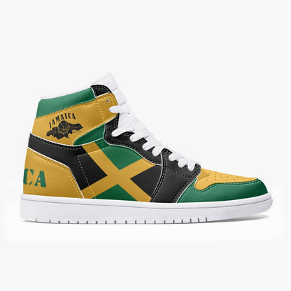 Jamaican Flag Colors Hightop Basketball Sneakers - White