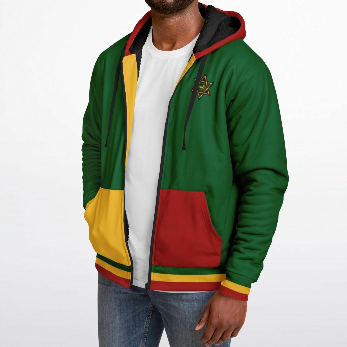 Rasta Fleece Lined Zip Up Hoodie