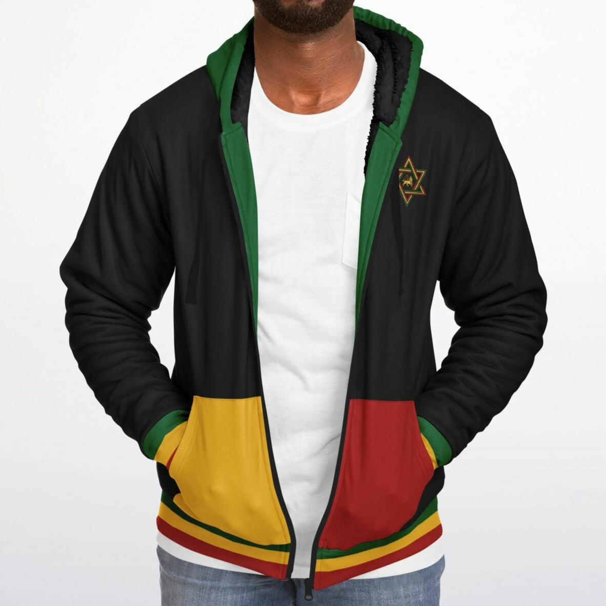 Rasta Fleece Lined Zip Up Hoodie