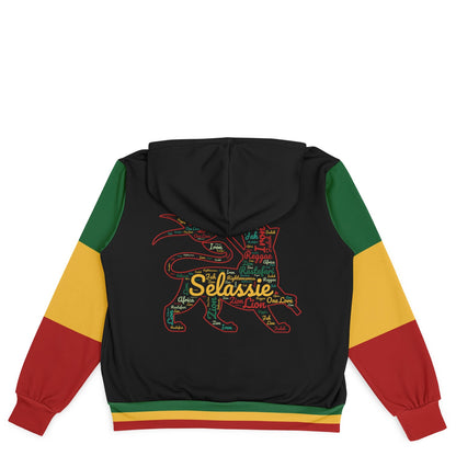 Rasta Lion Of Judah Hooded Baseball Jacket Black
