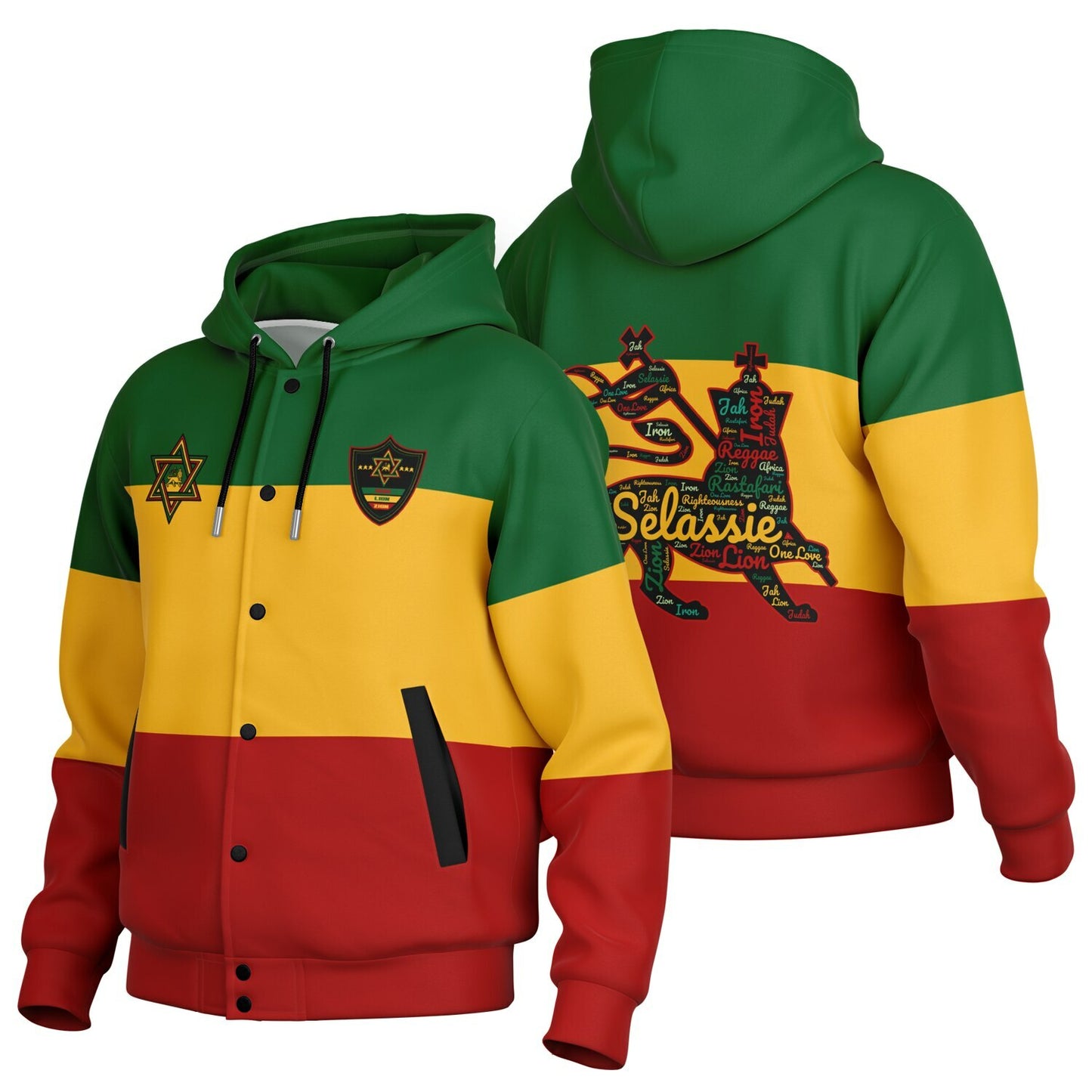Rasta Lion Of Judah Hooded Baseball Jacket