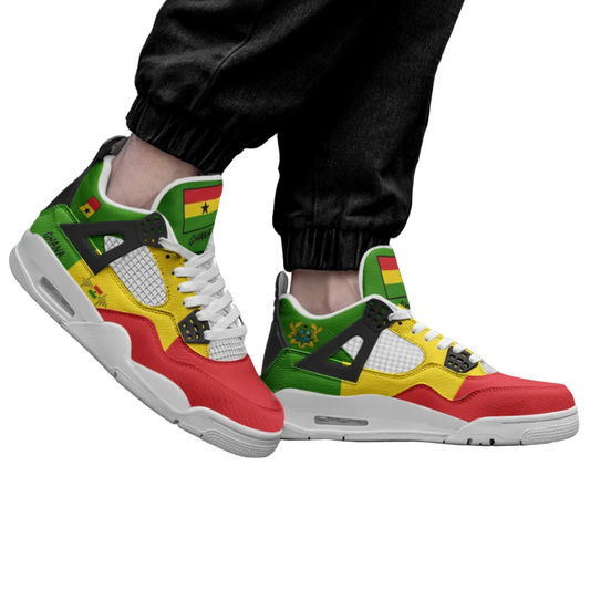 Ghana Flag Shoes - Rebel Sole mid top sneaker in Red, Yellow, Green, Black - sole and outsole view