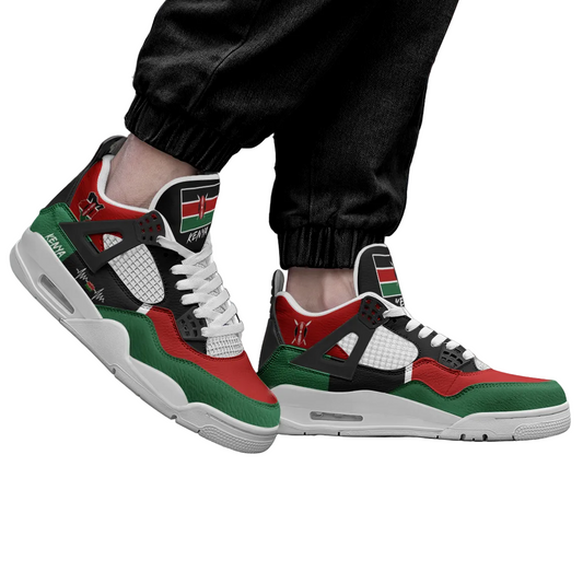 Kenya Flag Shoes - Rebel Sole mid top sneaker in Black, Red, Green - right side profile view
