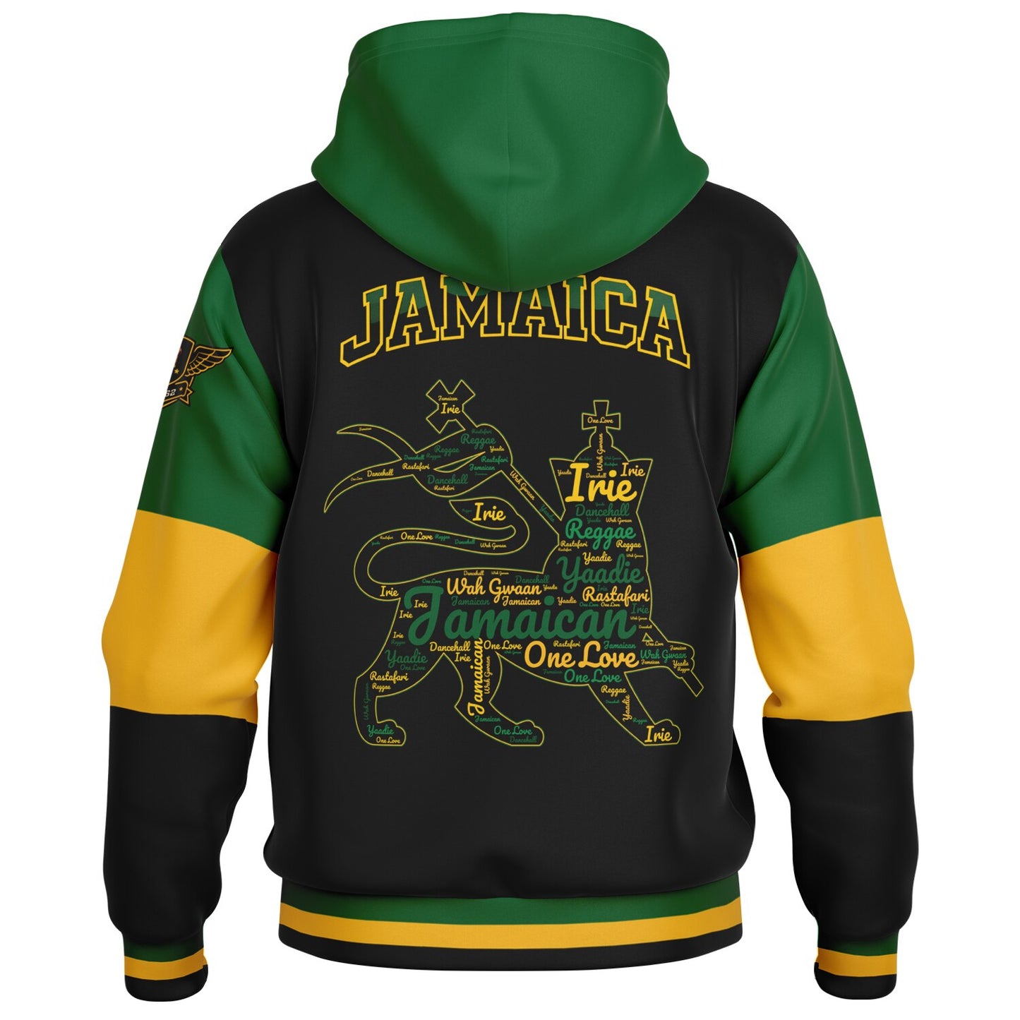 Jamaica Crest Lion Hooded Baseball Jacket