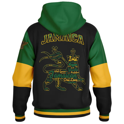 Jamaica Crest Lion Hooded Baseball Jacket