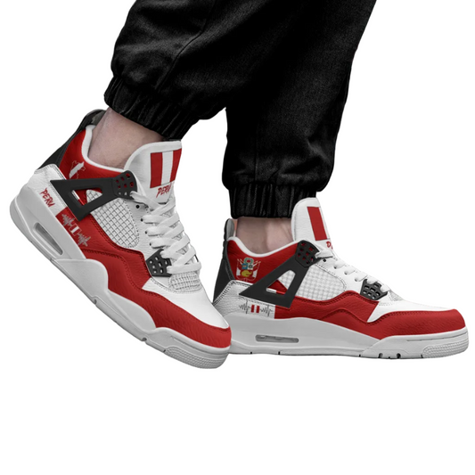 Peru Flag Shoes - Rebel Sole mid top sneaker in Red, White - right side profile view