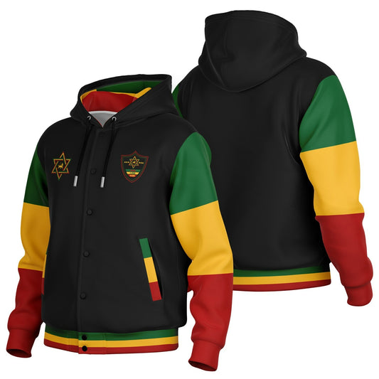 Rasta Hooded Baseball Jacket Black