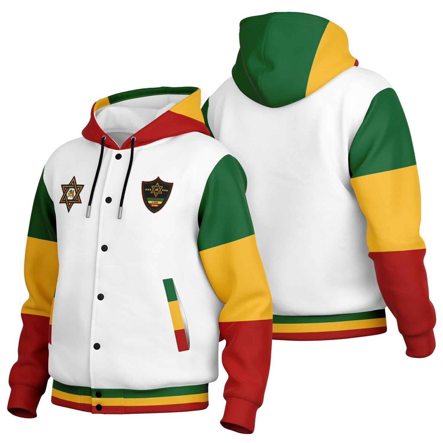 Rasta Hooded Baseball Jacket White