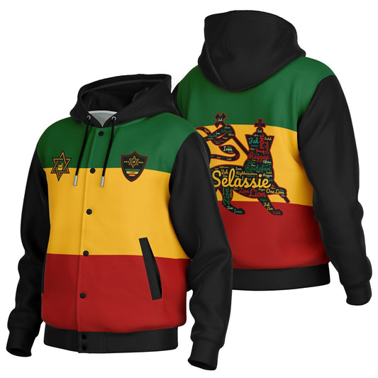 Rasta Lion Of Judah Hooded Baseball Jacket