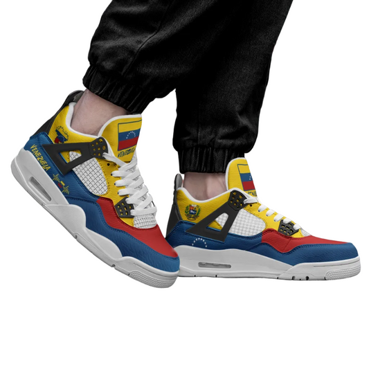 Venezuela Flag Shoes - Rebel Sole mid top sneaker in Yellow, Blue, Red - right side profile view