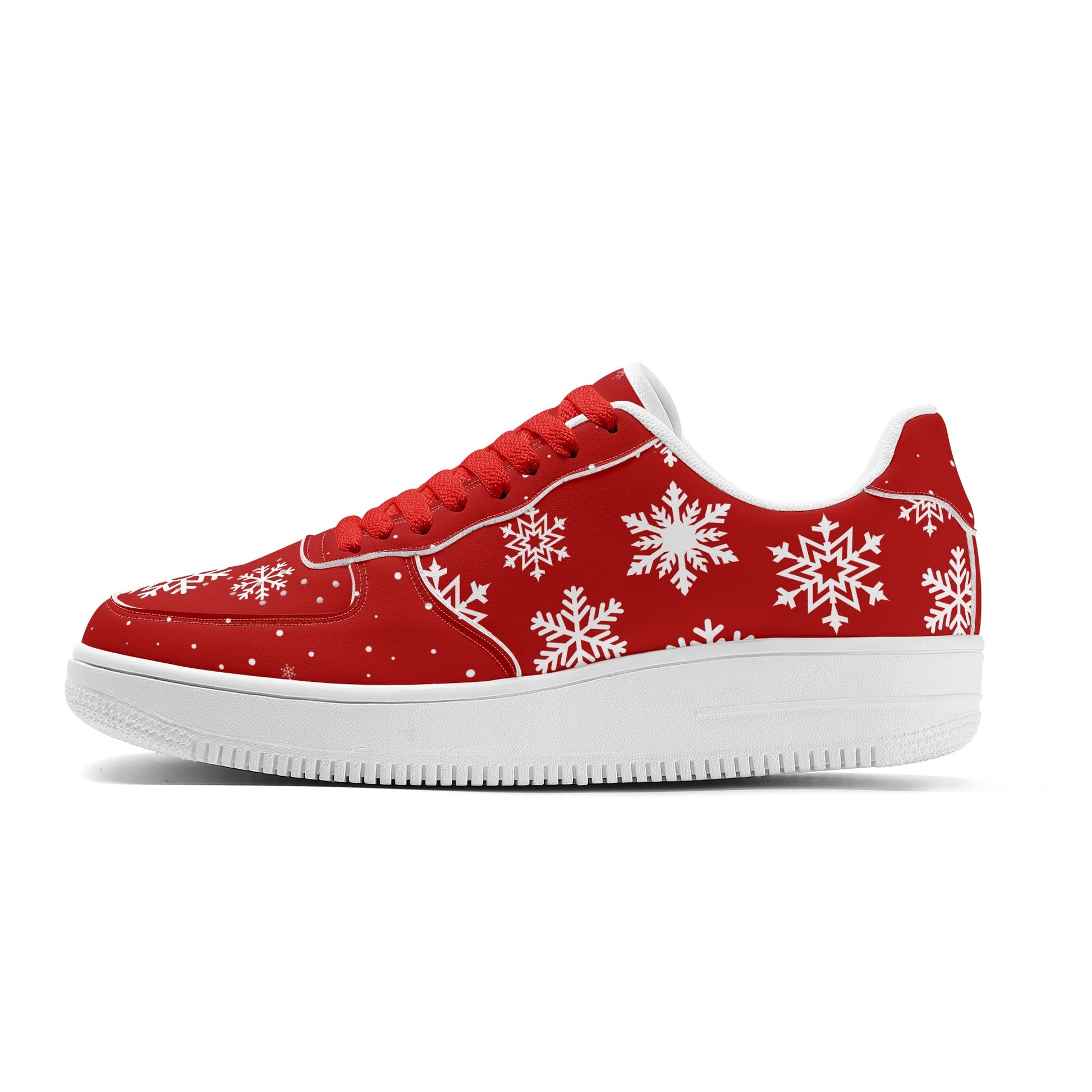 Christmas Shoes, Red Christmas Basketball Sneakers.  Red sneakers with white snowflakes all over.