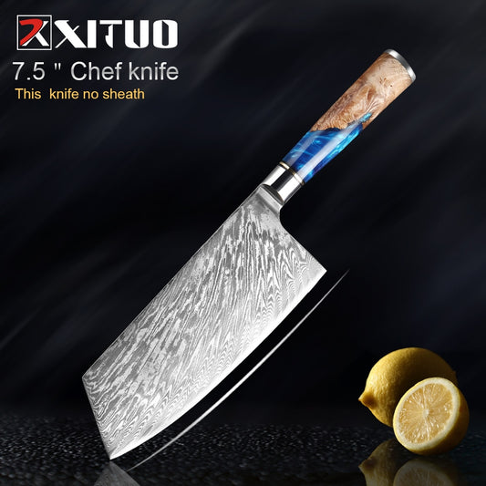 7.5" Cleaver Knife with Blue Resin Wood Handles | Ocean Wave Collection