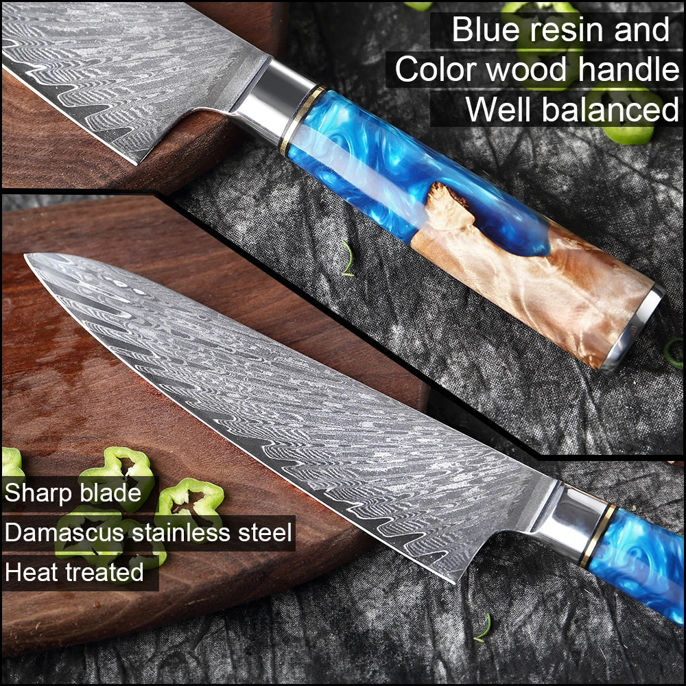 5" Utility Knife with Blue Resin Wood Handles | Ocean Wave Collection